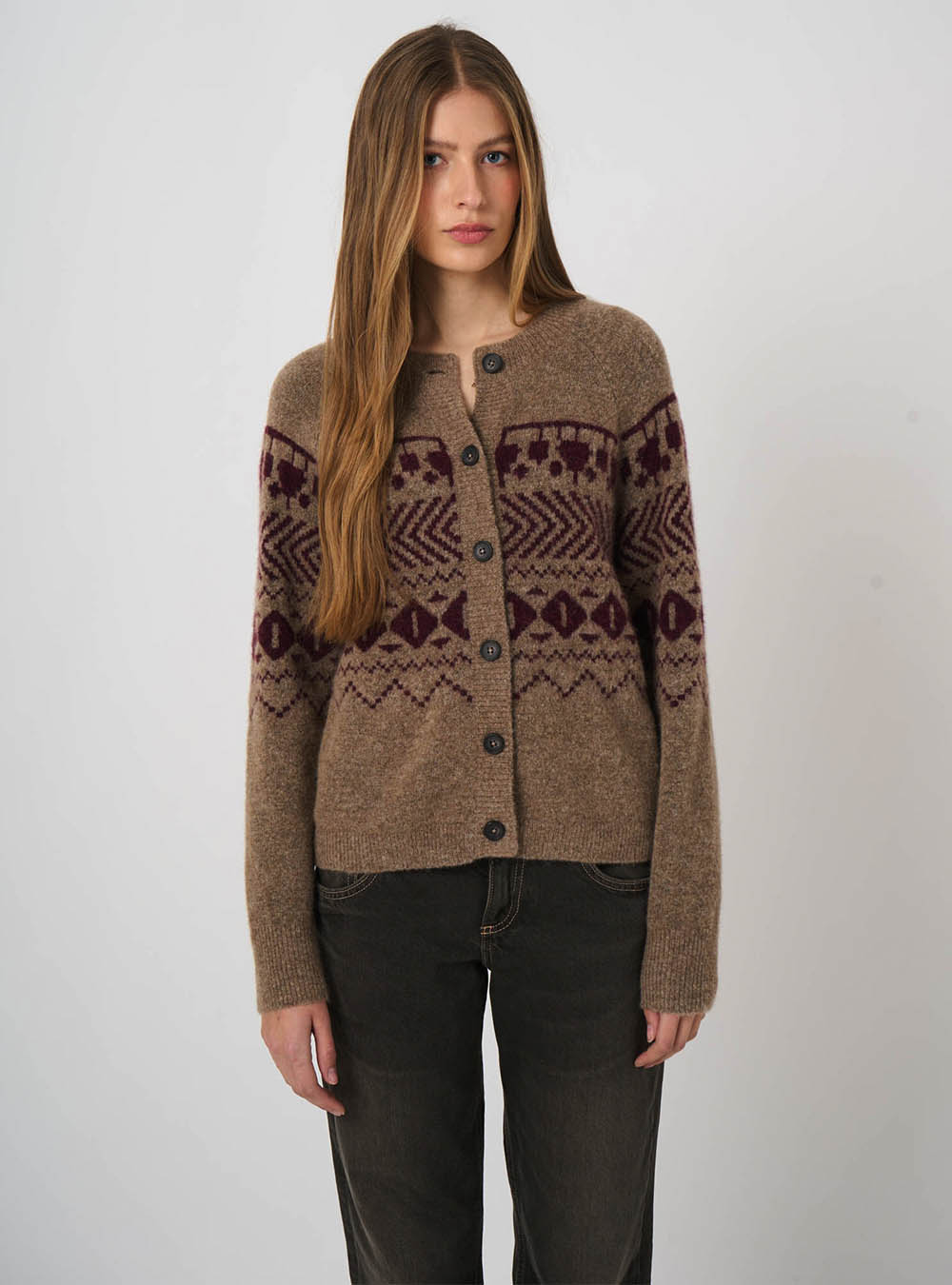 Repeat Cashmere Wool-Alpaca Jacquard Cardigan - Earth