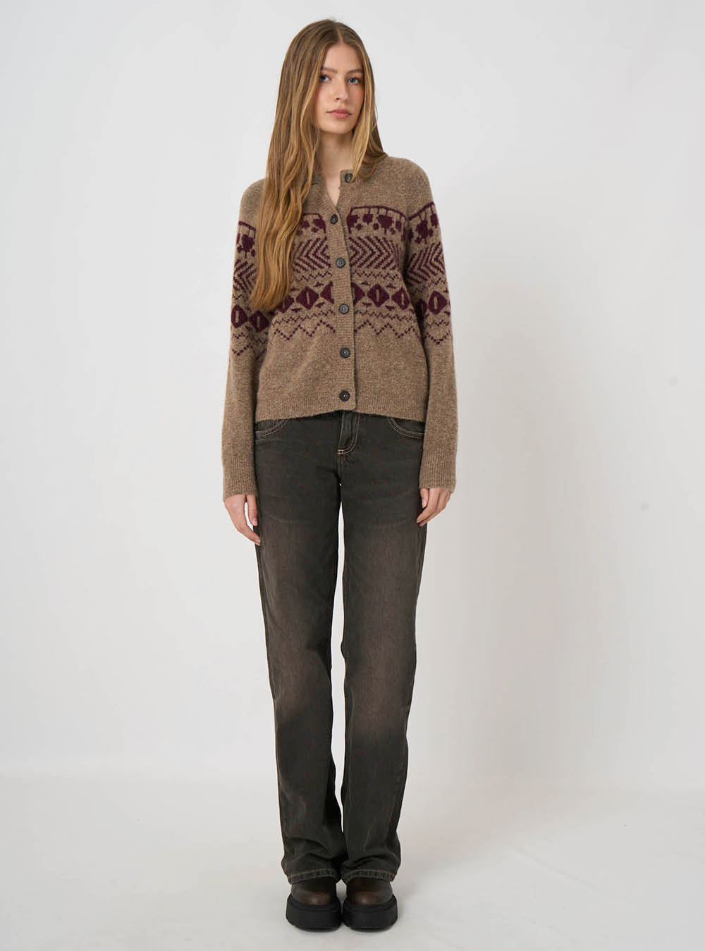 Repeat Cashmere Wool-Alpaca Jacquard Cardigan - Earth