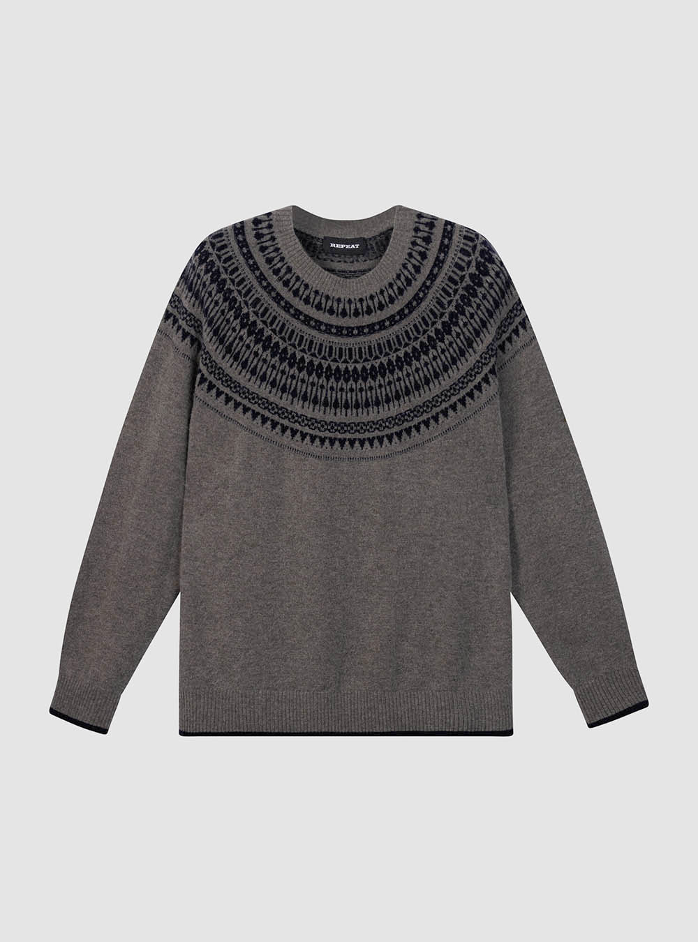 Repeat Cashmere Wool-Cashmere Fine-Knit Sweater with Intarsia Yoke - Rock