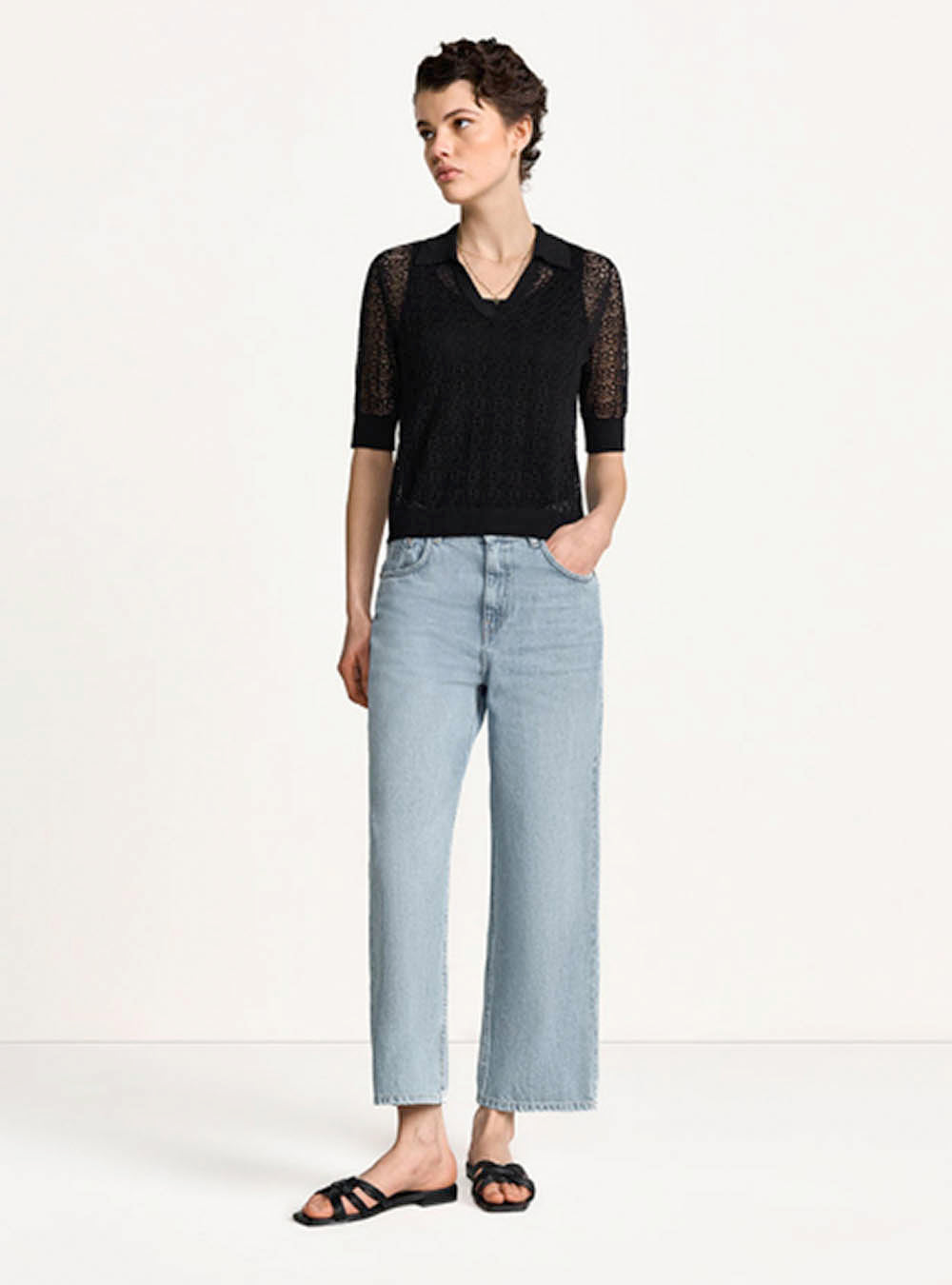 Riani Knit Shirt with Polo Collar - Black