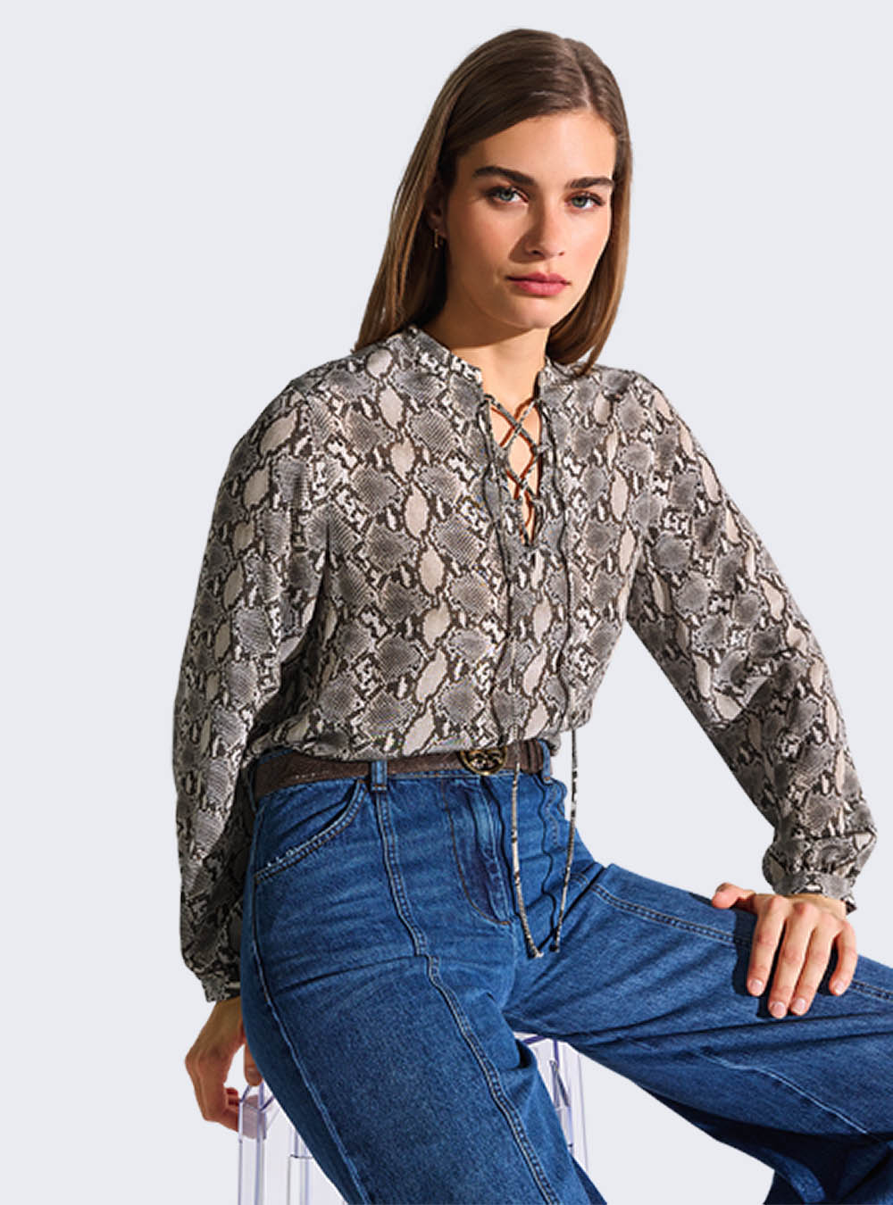 Riani Snake Print Blouse with Lacing