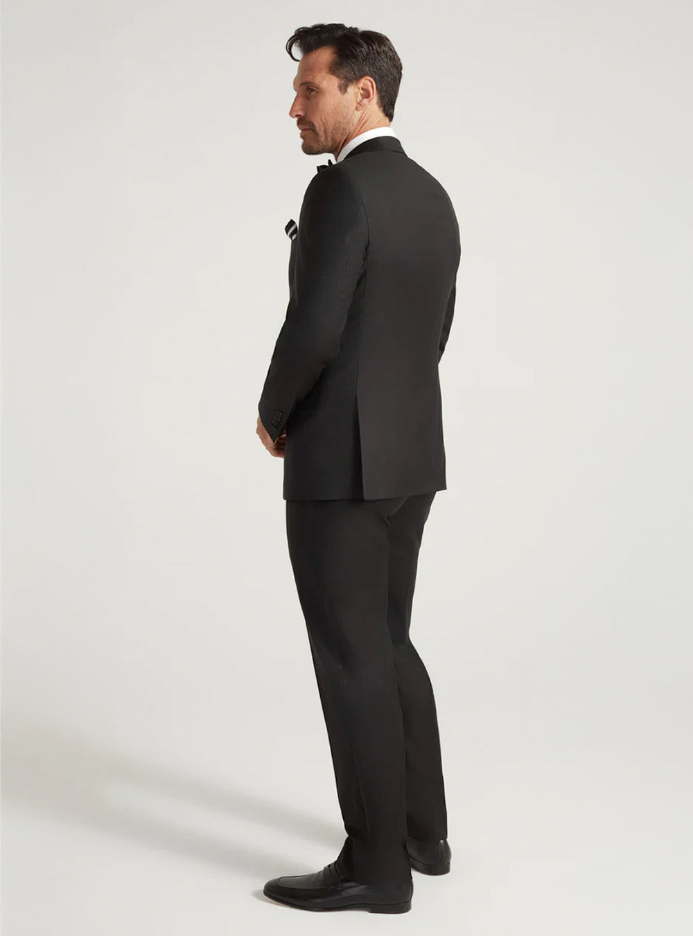 Samuelsohn Black Notch Lapel Satin Honey Way Super 150's Wool Tuxedo
