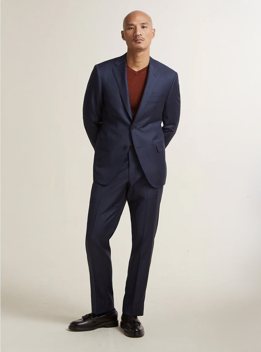 Samuelsohn Navy Blue Sharkskin Suit