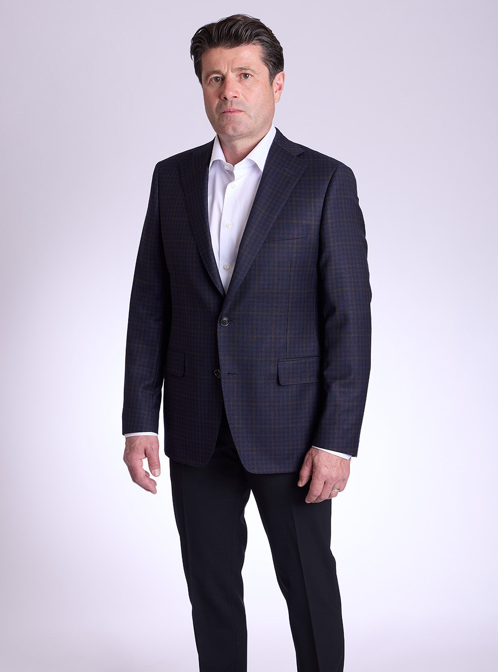 Samuelsohn Blue, Brown & Caramel Windowpane Sport Jacket