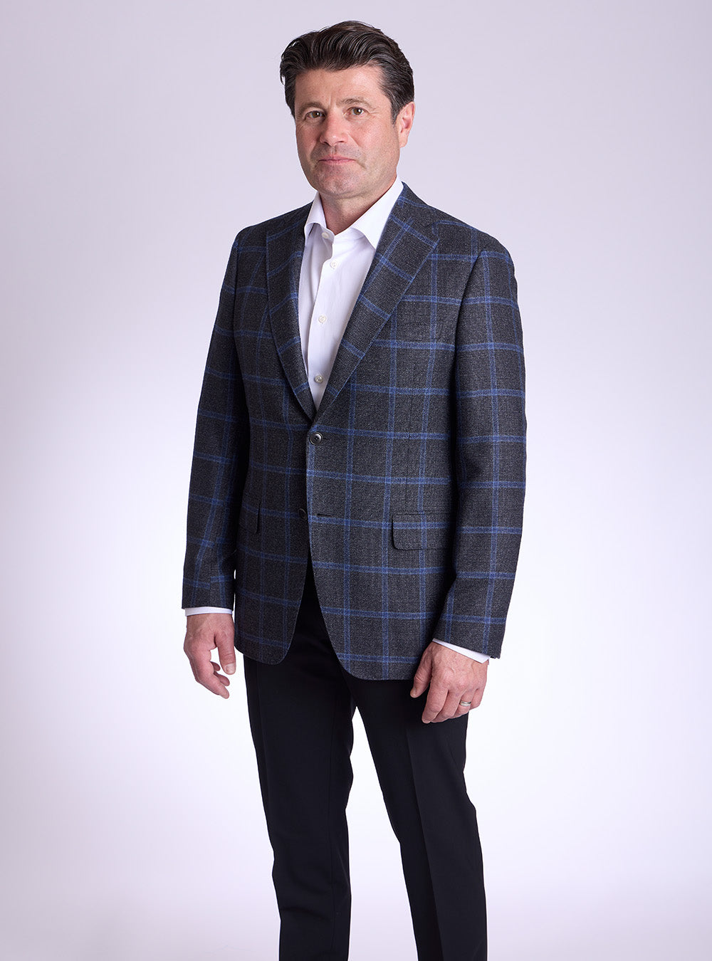 Samuelsohn Grey & Blue Windowpane Sport Jacket
