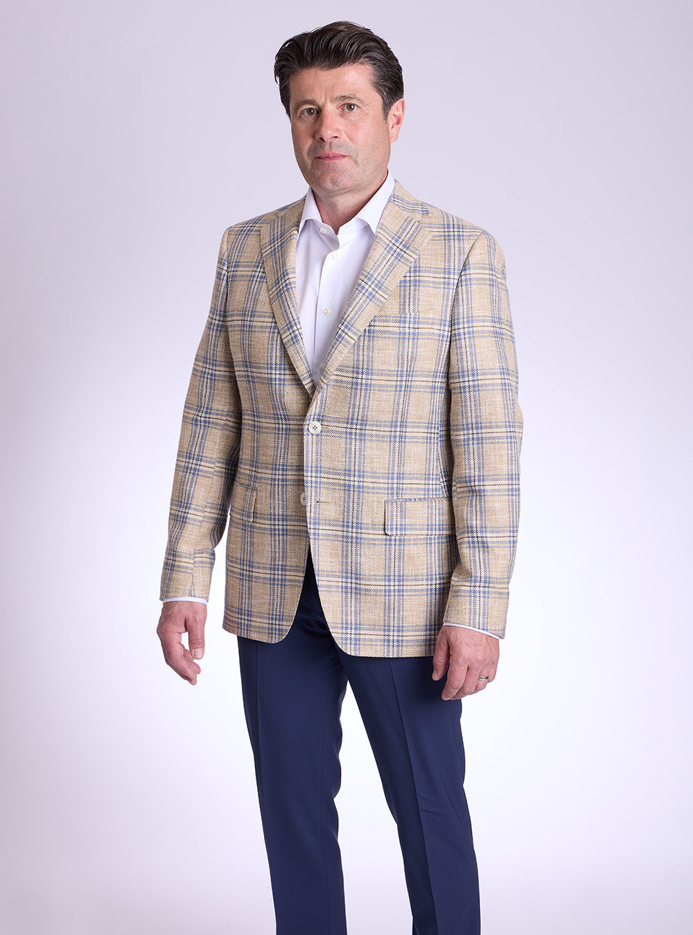 Samuelsohn Tan & Blue Overcheck Sport Jacket