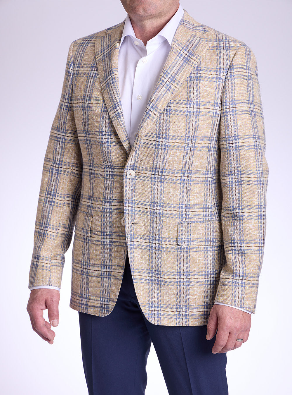 Samuelsohn Tan & Blue Overcheck Sport Jacket