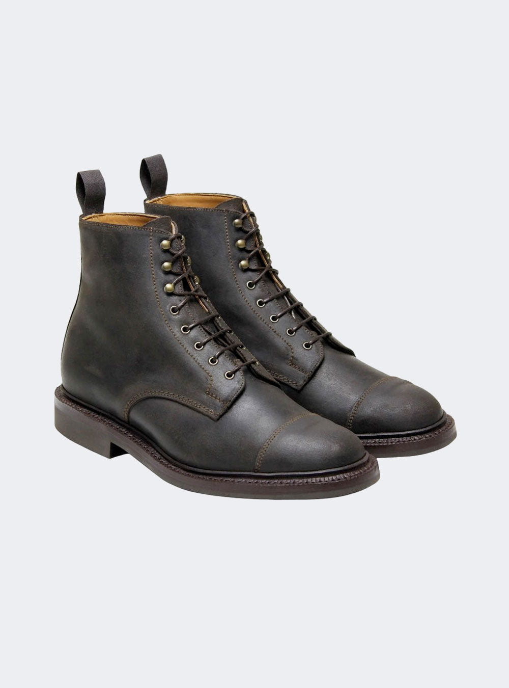 Sanders 2605 Toe-Cap Derby Boot - Kenia Dark Brown Waxy Suede – O