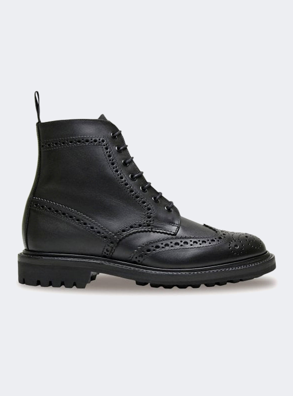 Sanders 2453 Wing-Tip Dery Boot - Black Waxy Calf