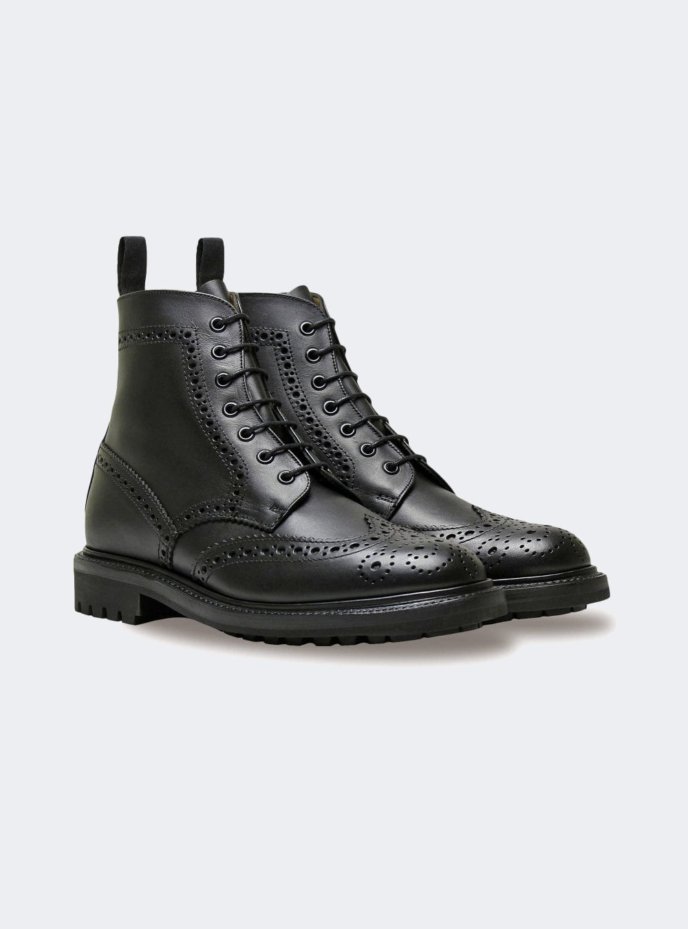 Sanders 2453 Wing-Tip Dery Boot - Black Waxy Calf