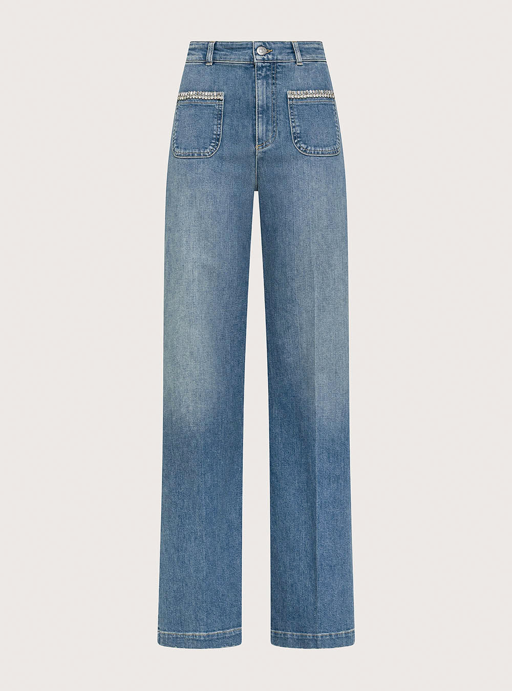 Seventy High-Waisted Long Stretch Jeans With Stone Accessory Pockets -  Light Blue Denim