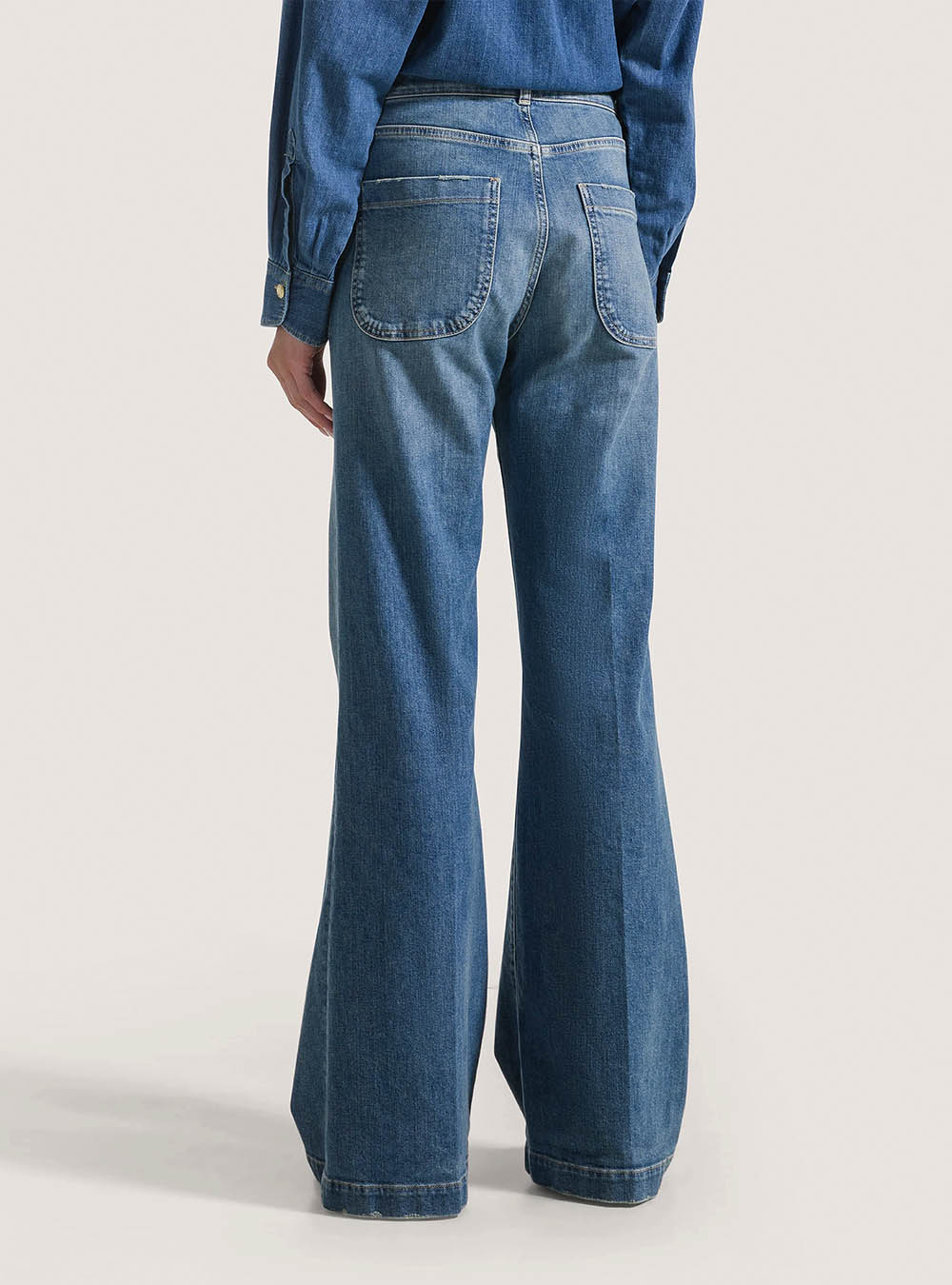Seventy High-Waisted Long Stretch Jeans With Stone Accessory Pockets -  Light Blue Denim
