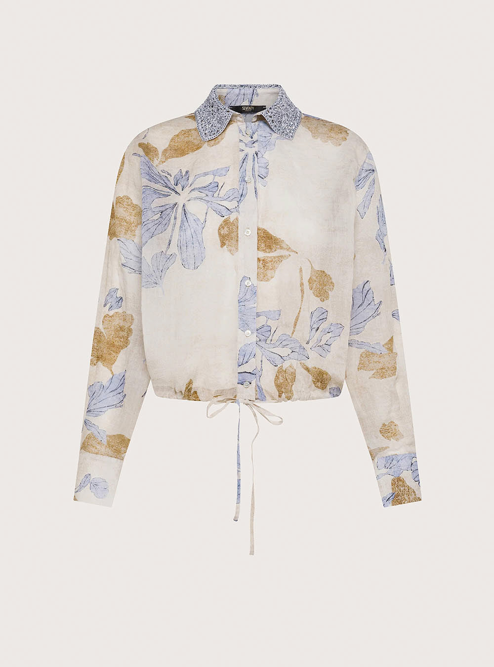 Seventy Printed Ramie Shirt - Azzurro