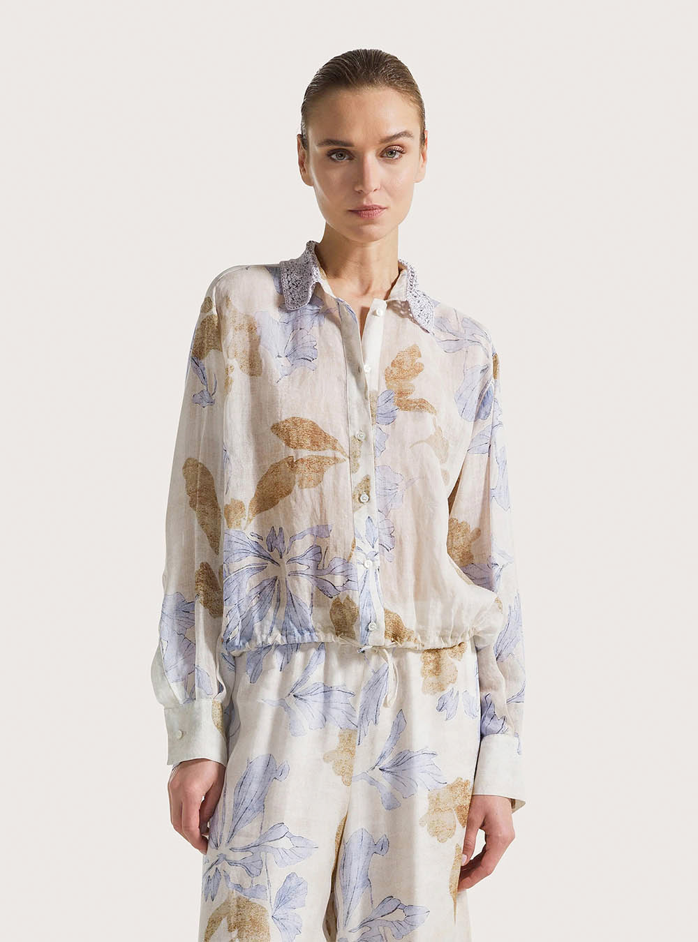 Seventy Printed Ramie Shirt - Azzurro