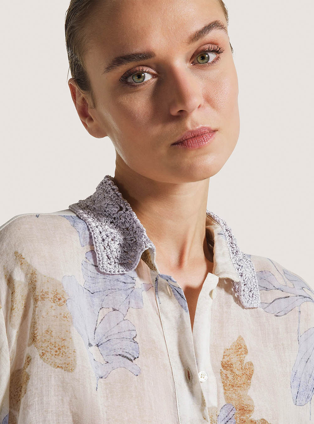 Seventy Printed Ramie Shirt - Azzurro