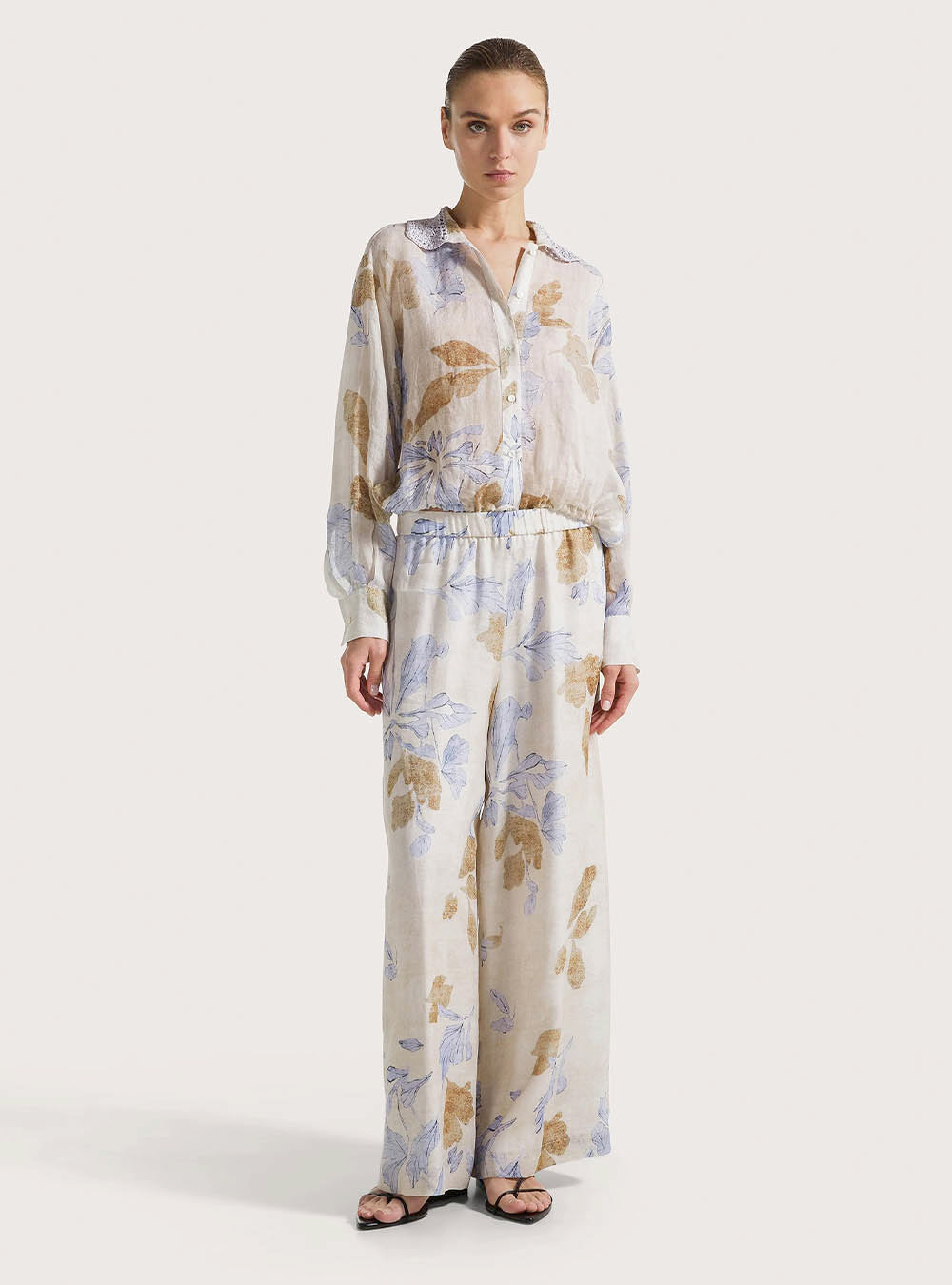 Seventy Printed Ramie Shirt - Azzurro