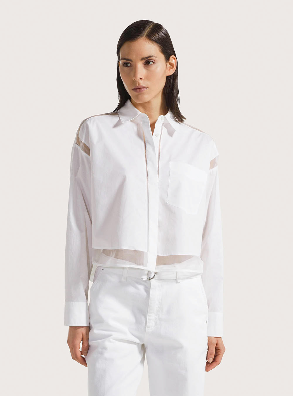 Seventy Short Poplin Organza Shirt - White