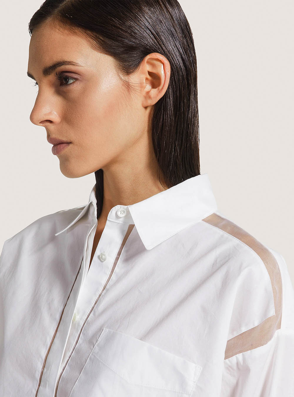 Seventy Short Poplin Organza Shirt - White