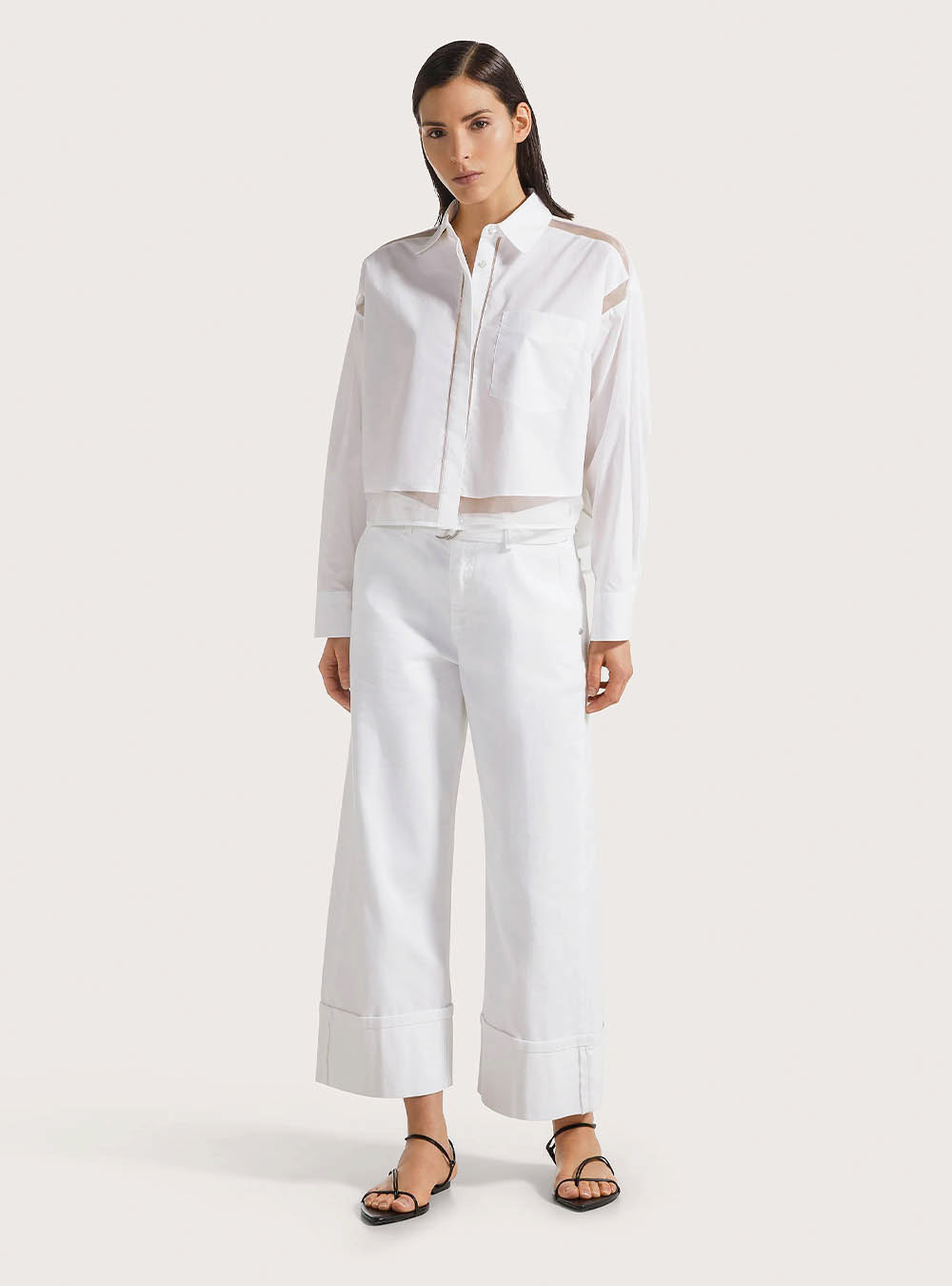 Seventy Short Poplin Organza Shirt - White