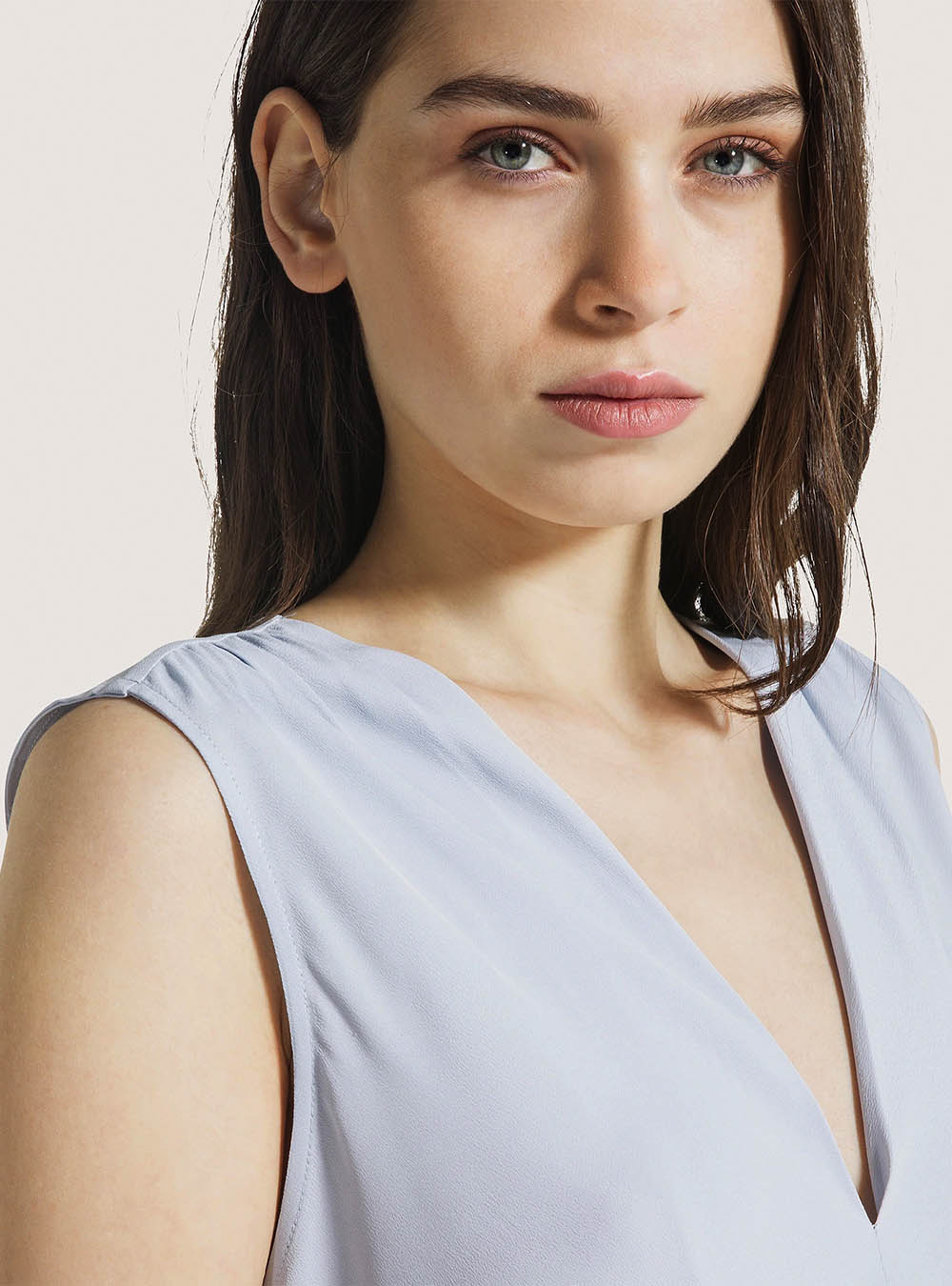 Seventy Sleeveless Jersey & Silk Blend Crepe Shirt - Azzurro Chiaro