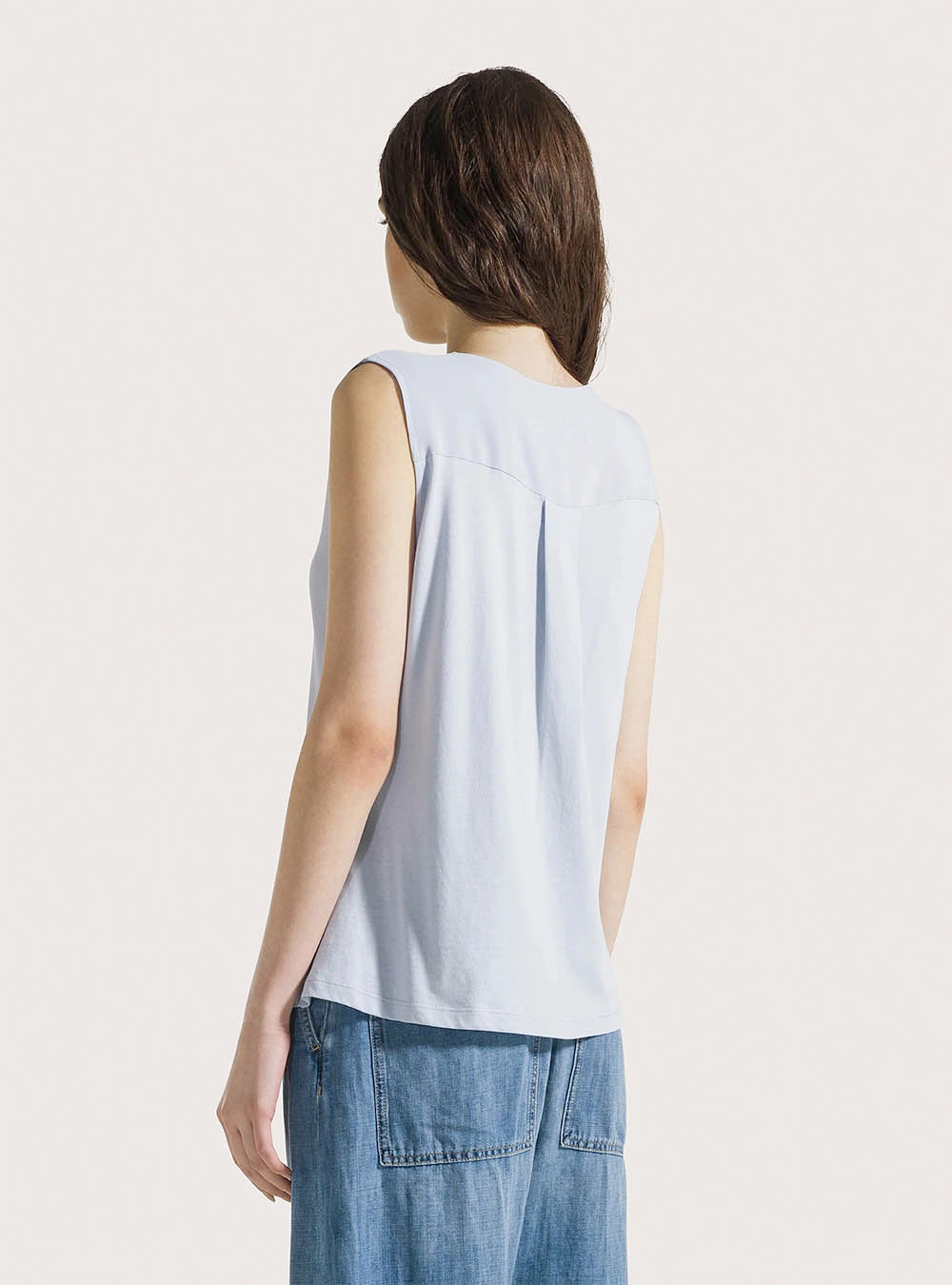 Seventy Sleeveless Jersey & Silk Blend Crepe Shirt - Azzurro Chiaro