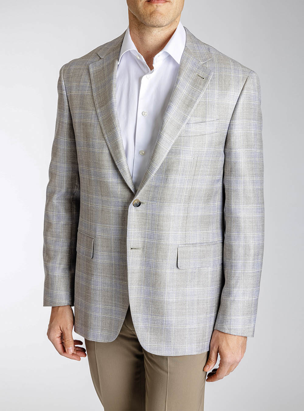 Canali Tan and Blue Box Check Sport Jacket