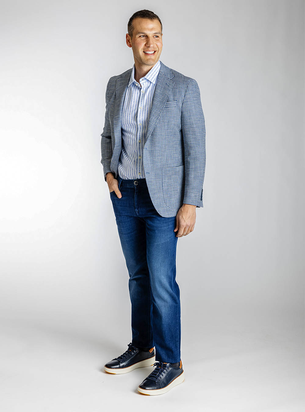 Coppley Sky Blue and Navy Houndstooth Sport Jacket