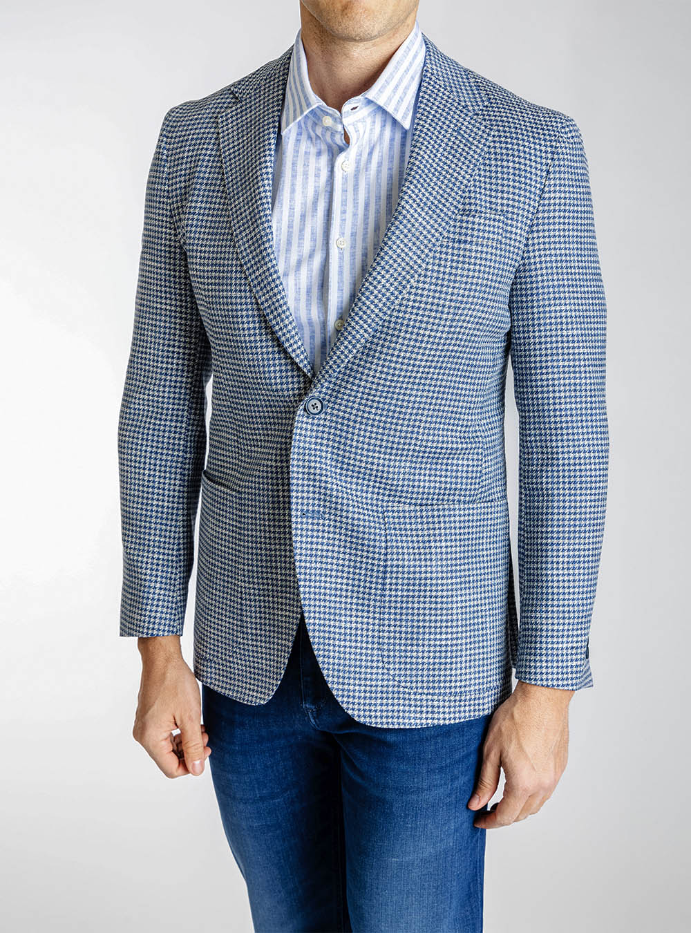Coppley Sky Blue and Navy Houndstooth Sport Jacket