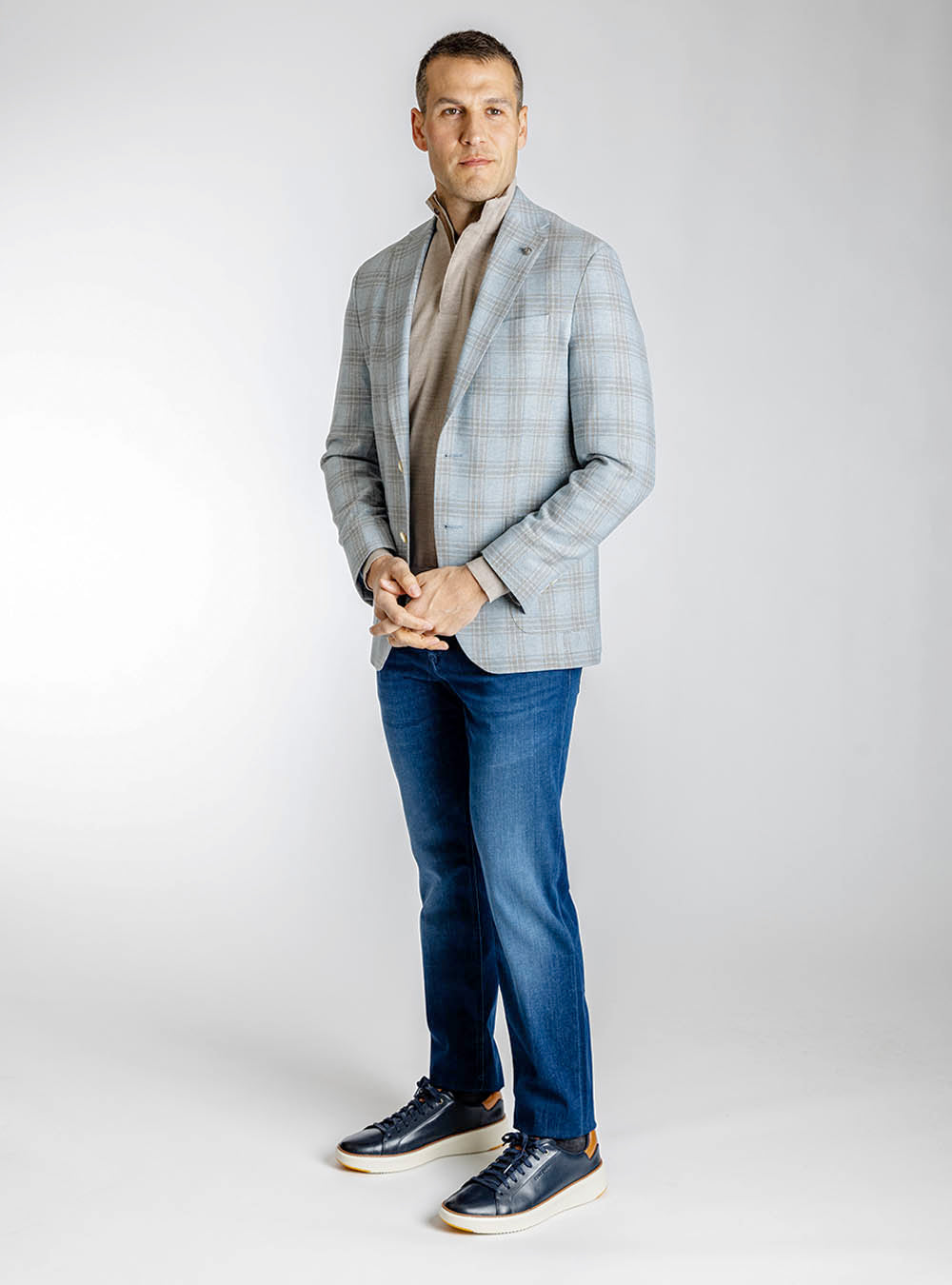 Jack Victor Light Blue and Tan Check Sport Jacket