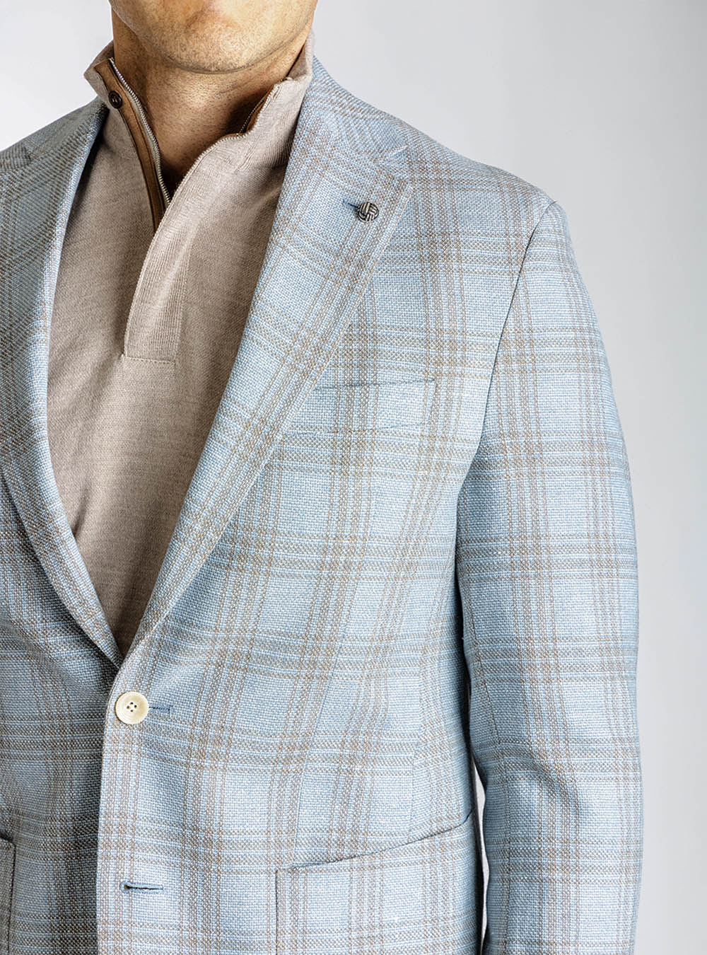 Jack Victor Light Blue and Tan Check Sport Jacket