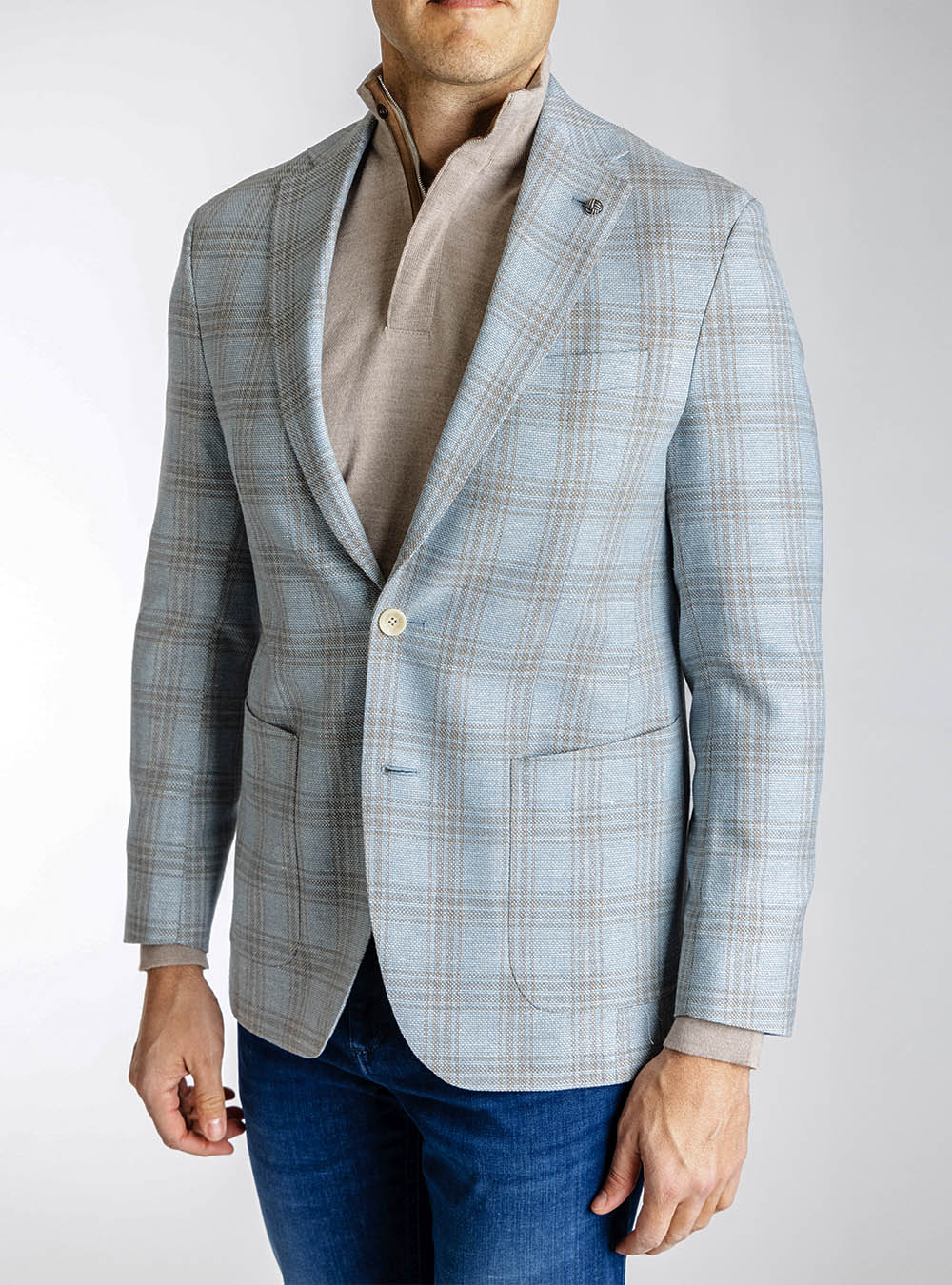 Jack Victor Light Blue and Tan Check Sport Jacket