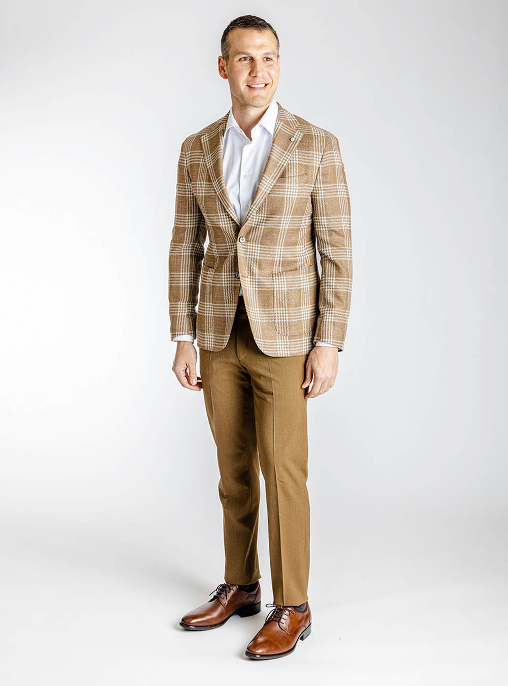 L.B.M. 1911 Caramel Tan with Cream Check Sport Jacket