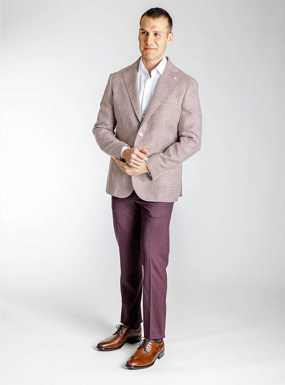 L.B.M. 1911 Burgundy and White Box Check Sport Jacket