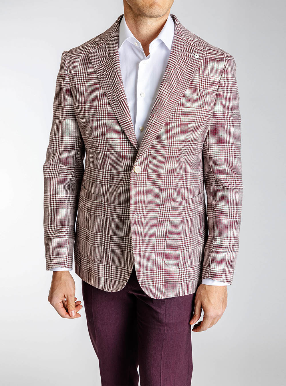 L.B.M. 1911 Burgundy and White Box Check Sport Jacket