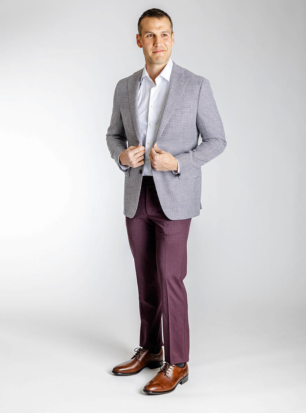 Samuelsohn Blue and Lavender Houndstooth Sport Jacket