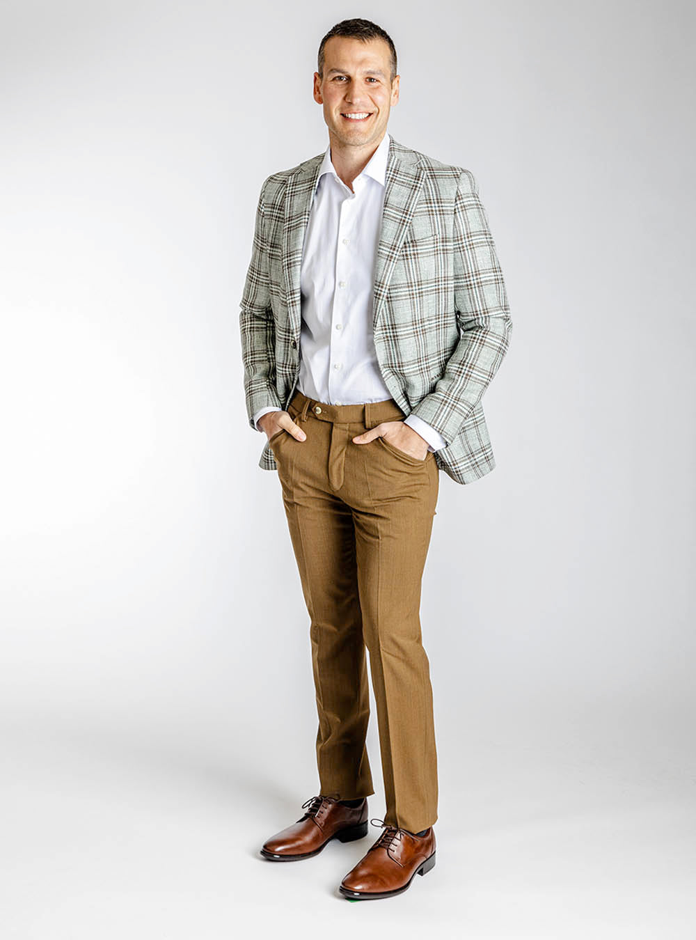 Samuelsohn Light Green and Brown Overcheck Sport Jacket