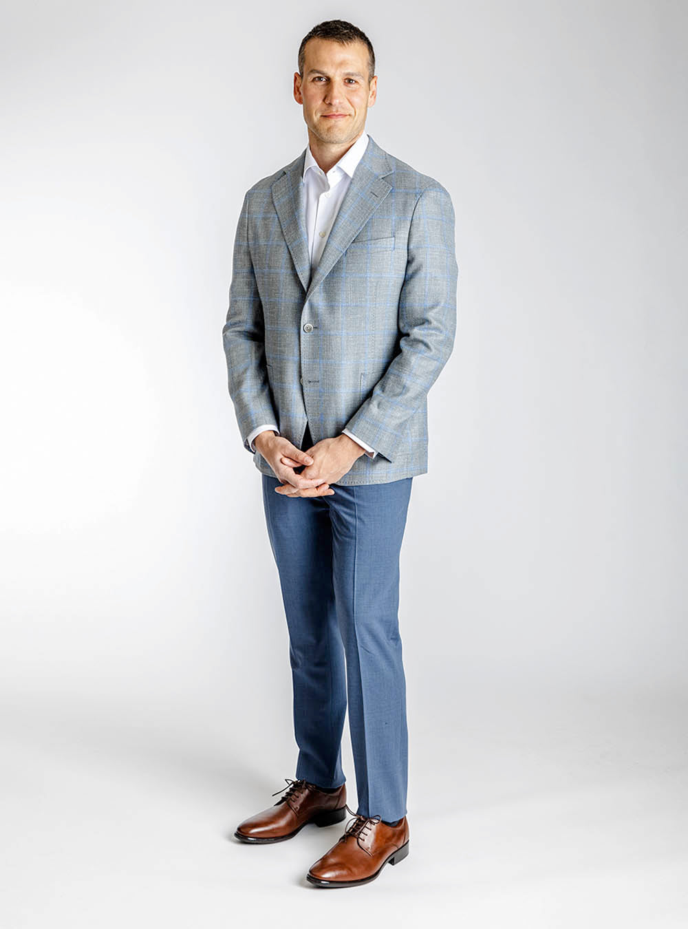 Samuelsohn Pencil Grey with Light Blue Windowpane Check Sport Jacket