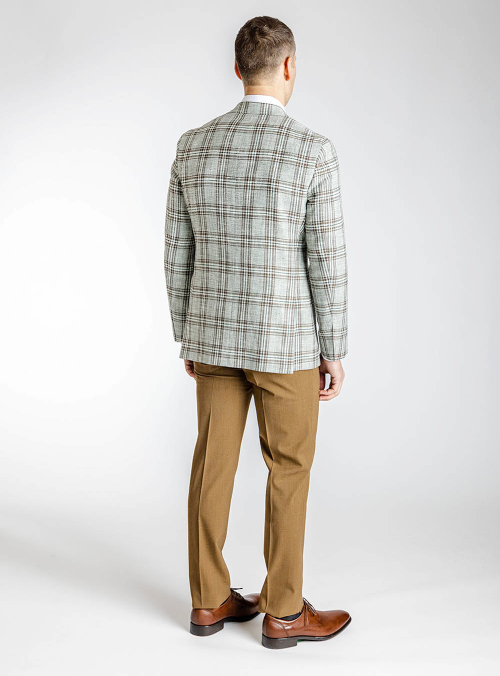 Samuelsohn Light Green and Brown Overcheck Sport Jacket