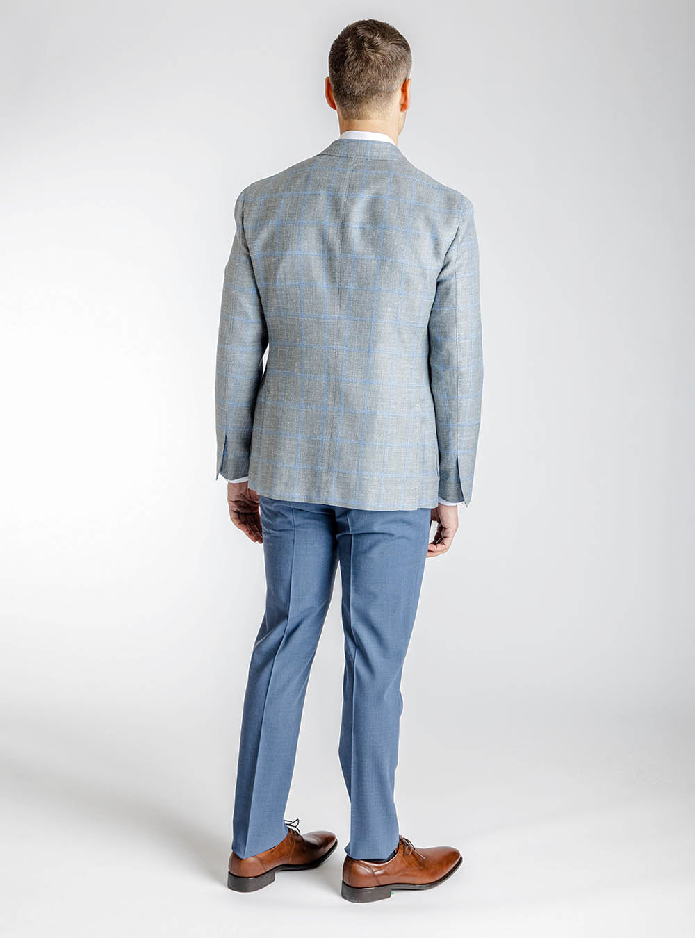 Samuelsohn Pencil Grey with Light Blue Windowpane Check Sport Jacket
