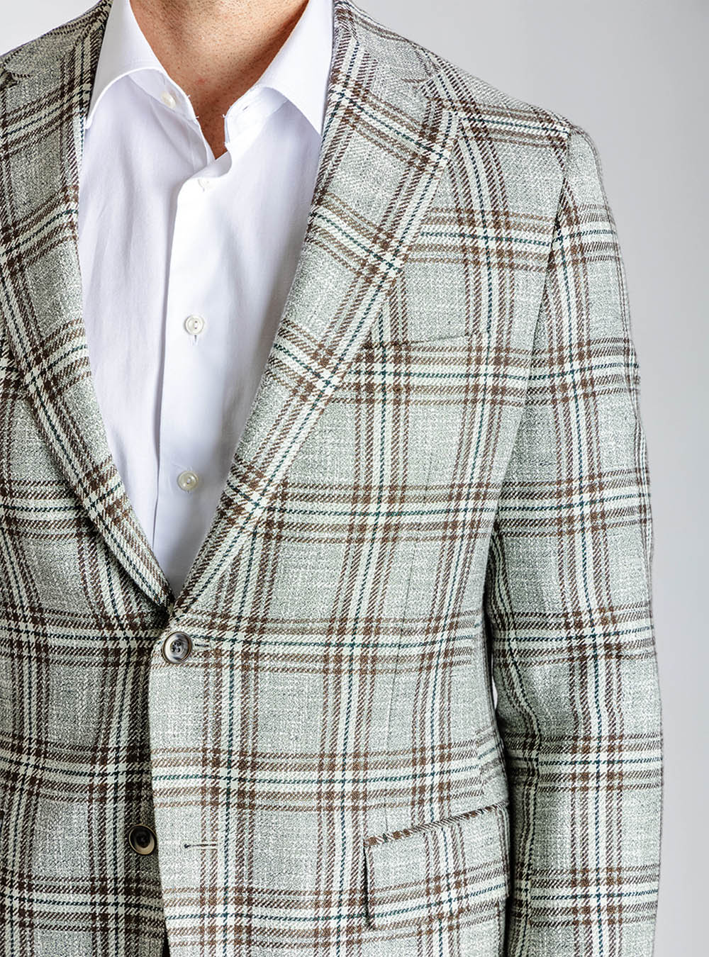 Samuelsohn Light Green and Brown Overcheck Sport Jacket