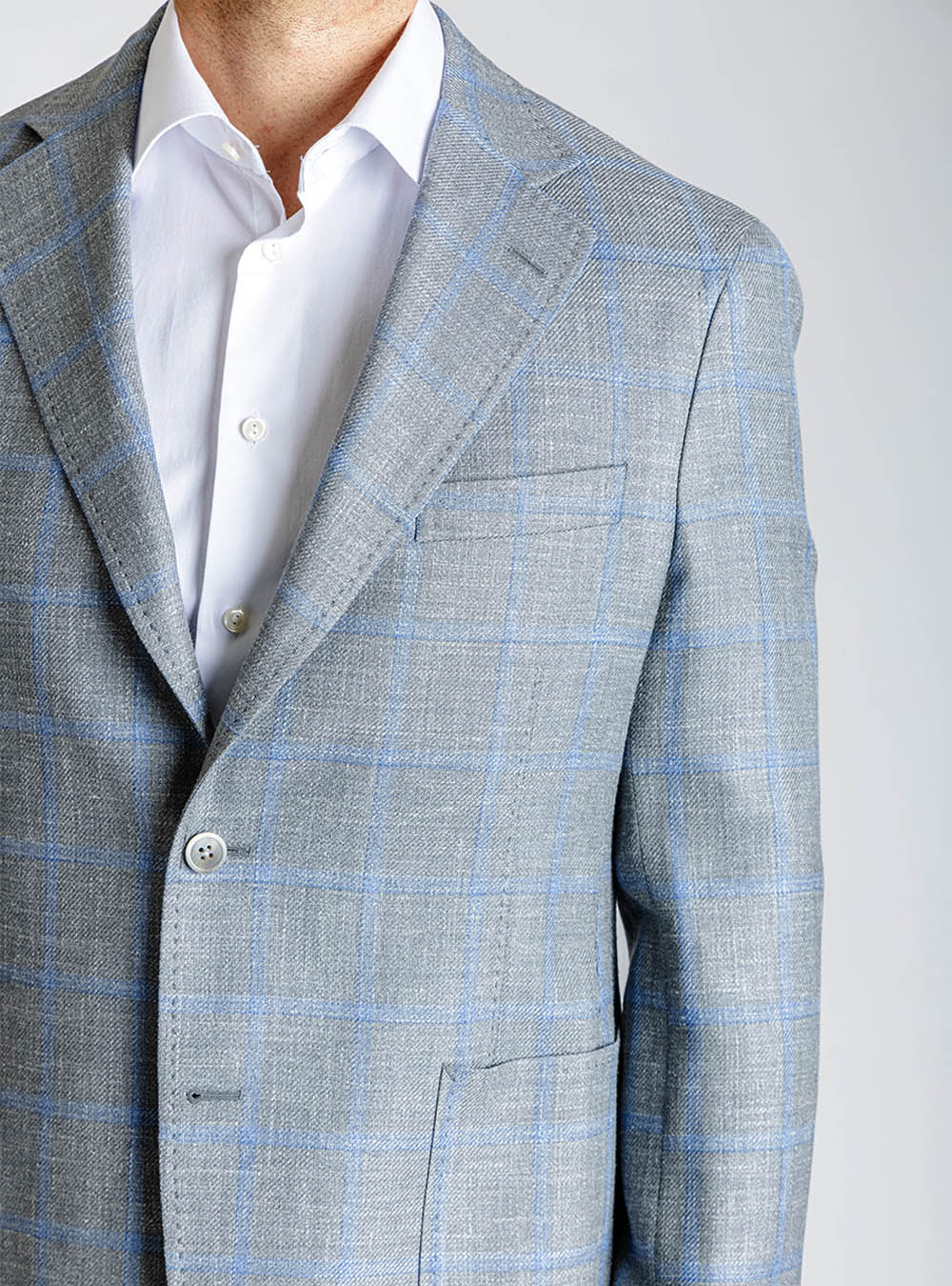 Samuelsohn Pencil Grey with Light Blue Windowpane Check Sport Jacket