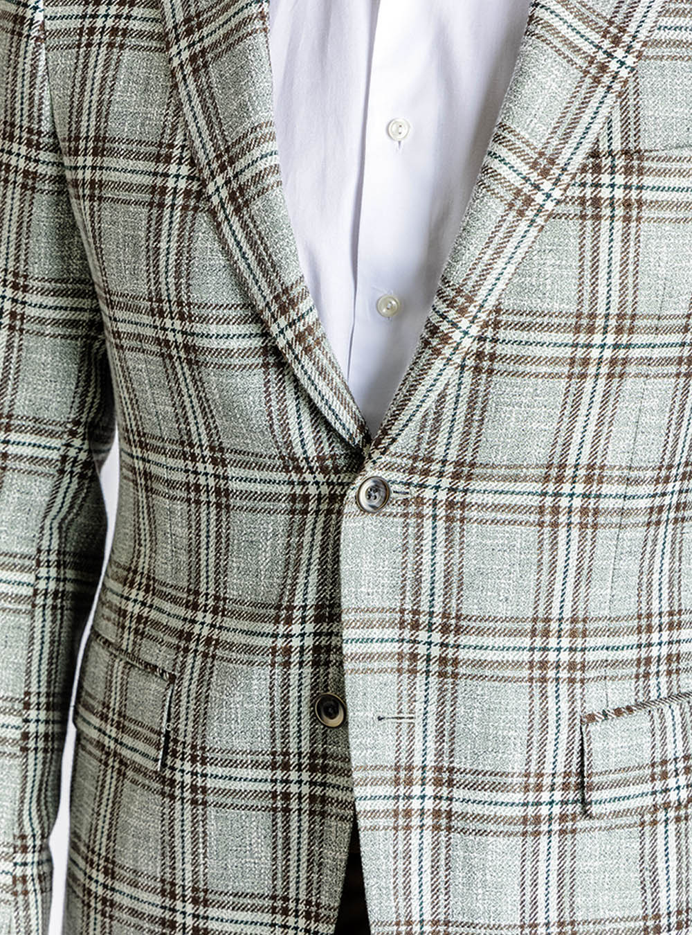 Samuelsohn Light Green and Brown Overcheck Sport Jacket