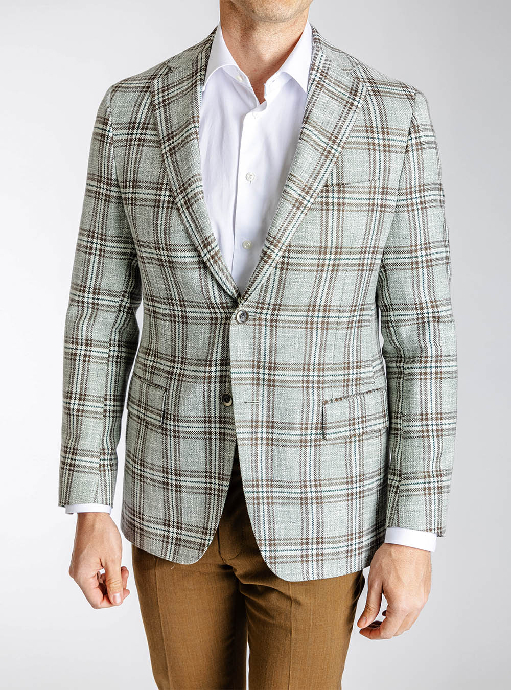Samuelsohn Light Green and Brown Overcheck Sport Jacket