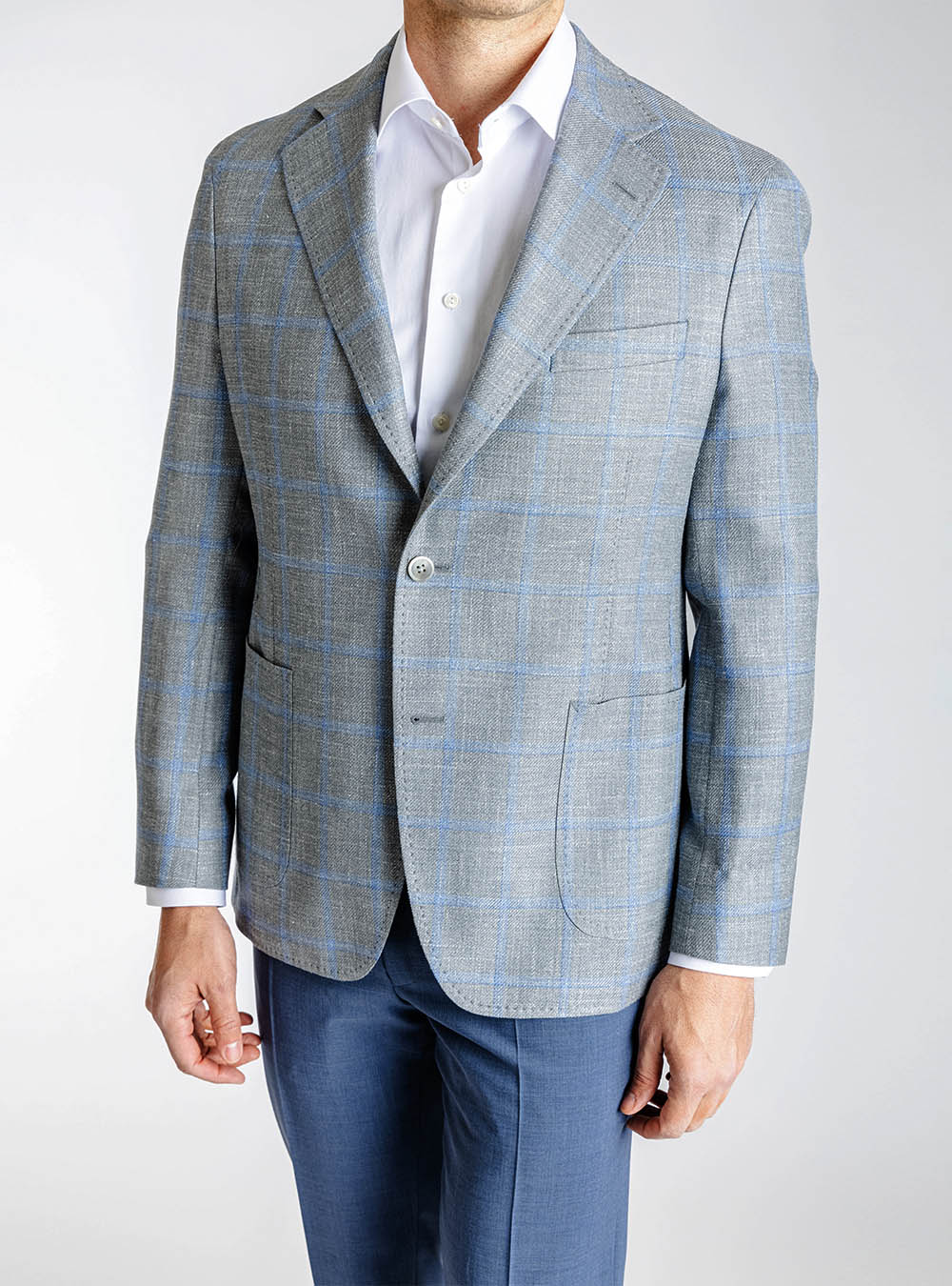 Samuelsohn Pencil Grey with Light Blue Windowpane Check Sport Jacket