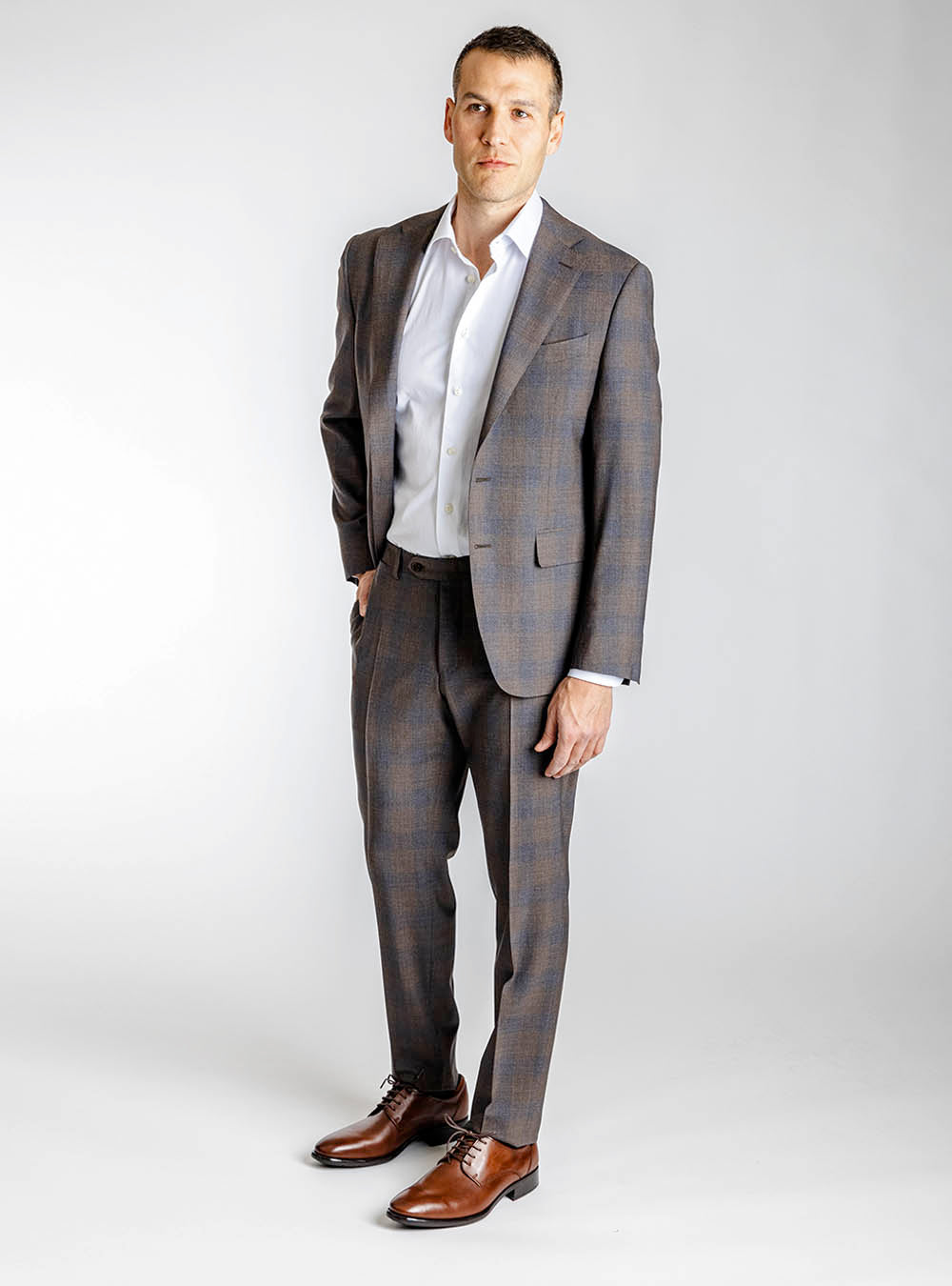 Canali Nut Brown with Blue Check Suit