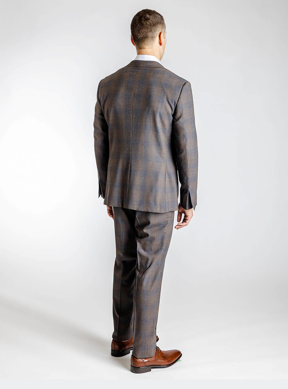 Canali Nut Brown with Blue Check Suit