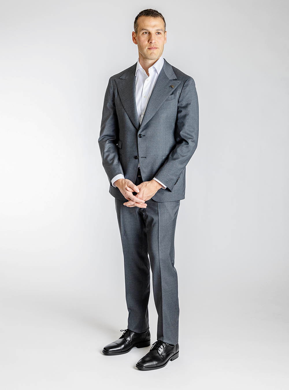 Gabriele Pasini Solid Charcoal Peak Lapel Suit