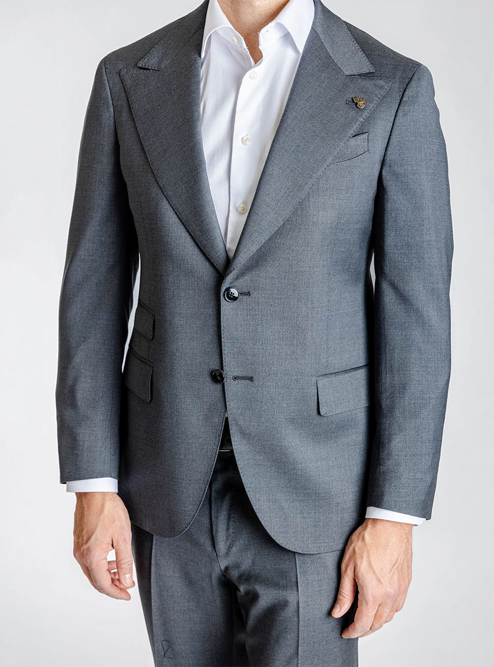 Gabriele Pasini Solid Charcoal Peak Lapel Suit