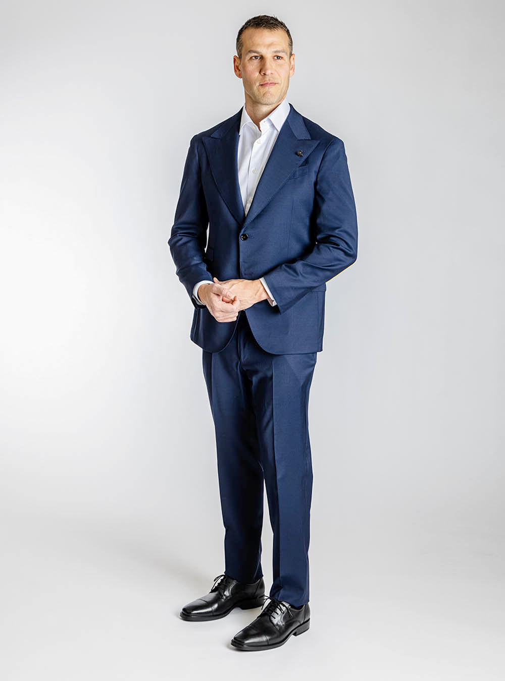 Gabriele Pasini Solid Navy Peak Lapel Suit