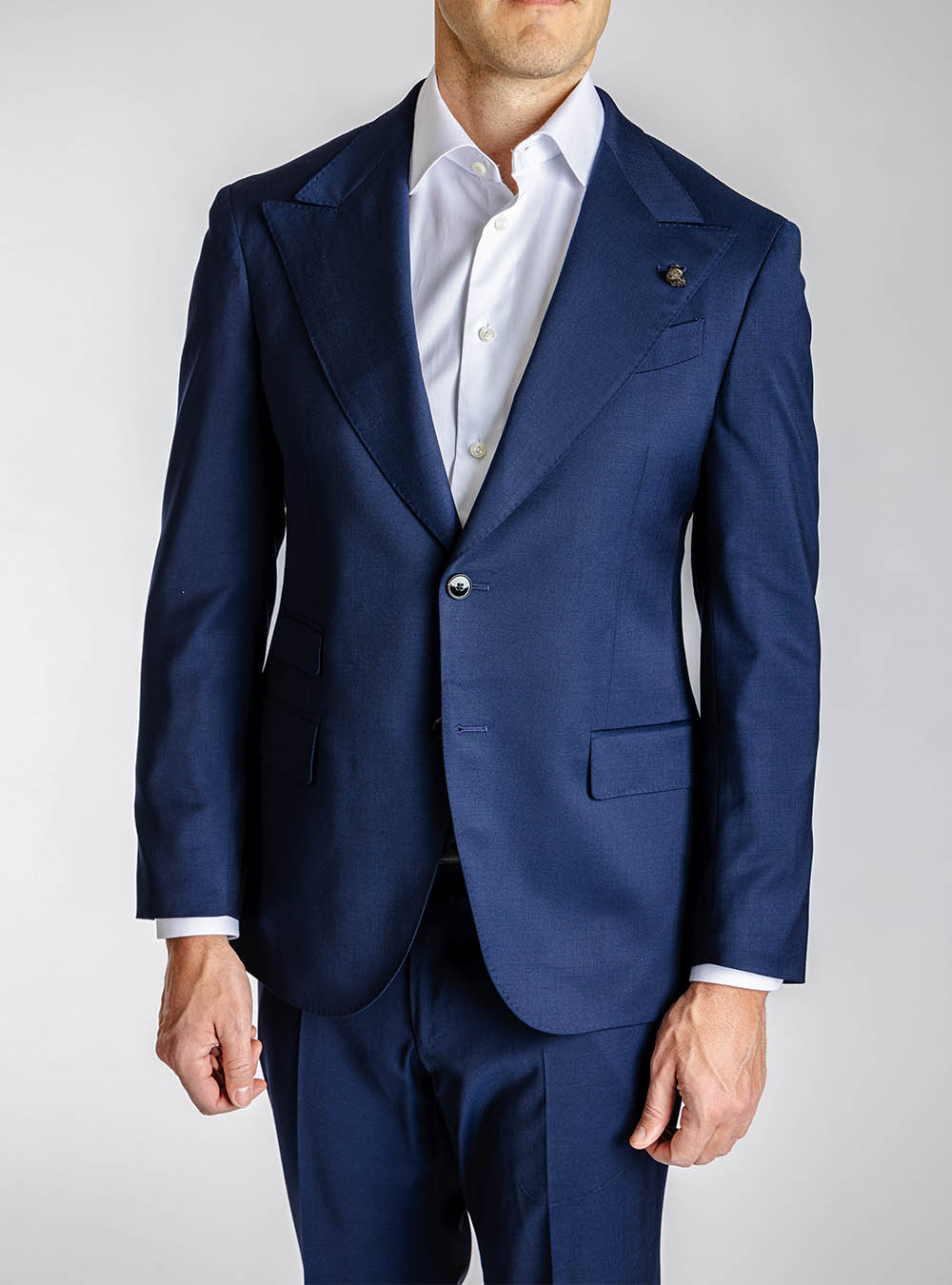 Gabriele Pasini Solid Navy Peak Lapel Suit